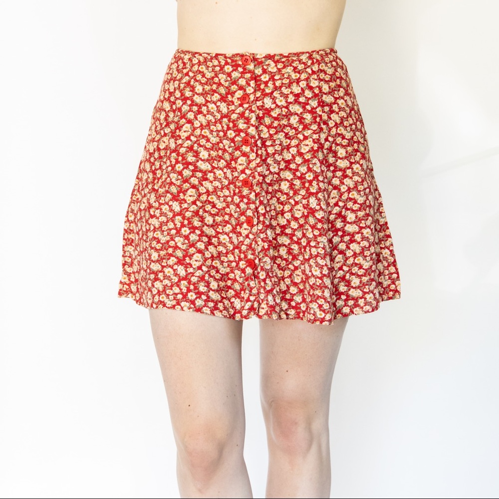 Vintage Red Floral Button-up Skirt
